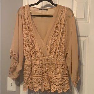 Tan/Beige top with butterfly sleeves .....